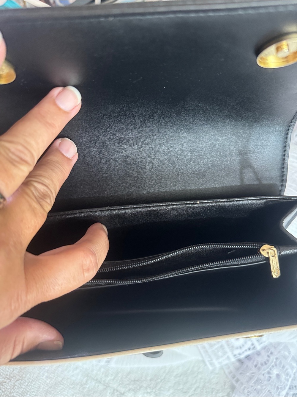 Two-Tone Black and Cream Crossbody Bag with Embroidered Strap - Picture 7 of 8